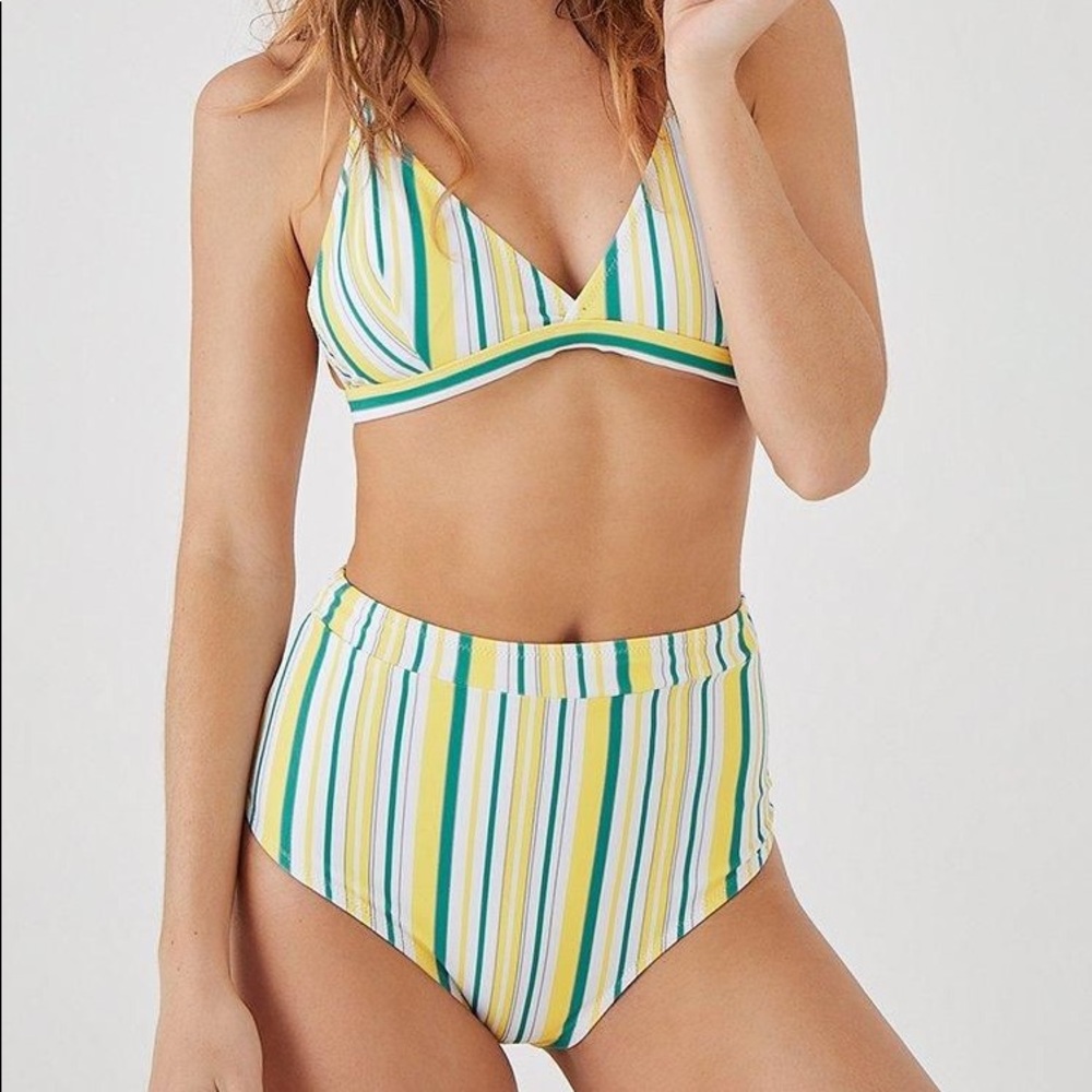 Cupshe Yellow White and Blue Striped Bikini - NWT
